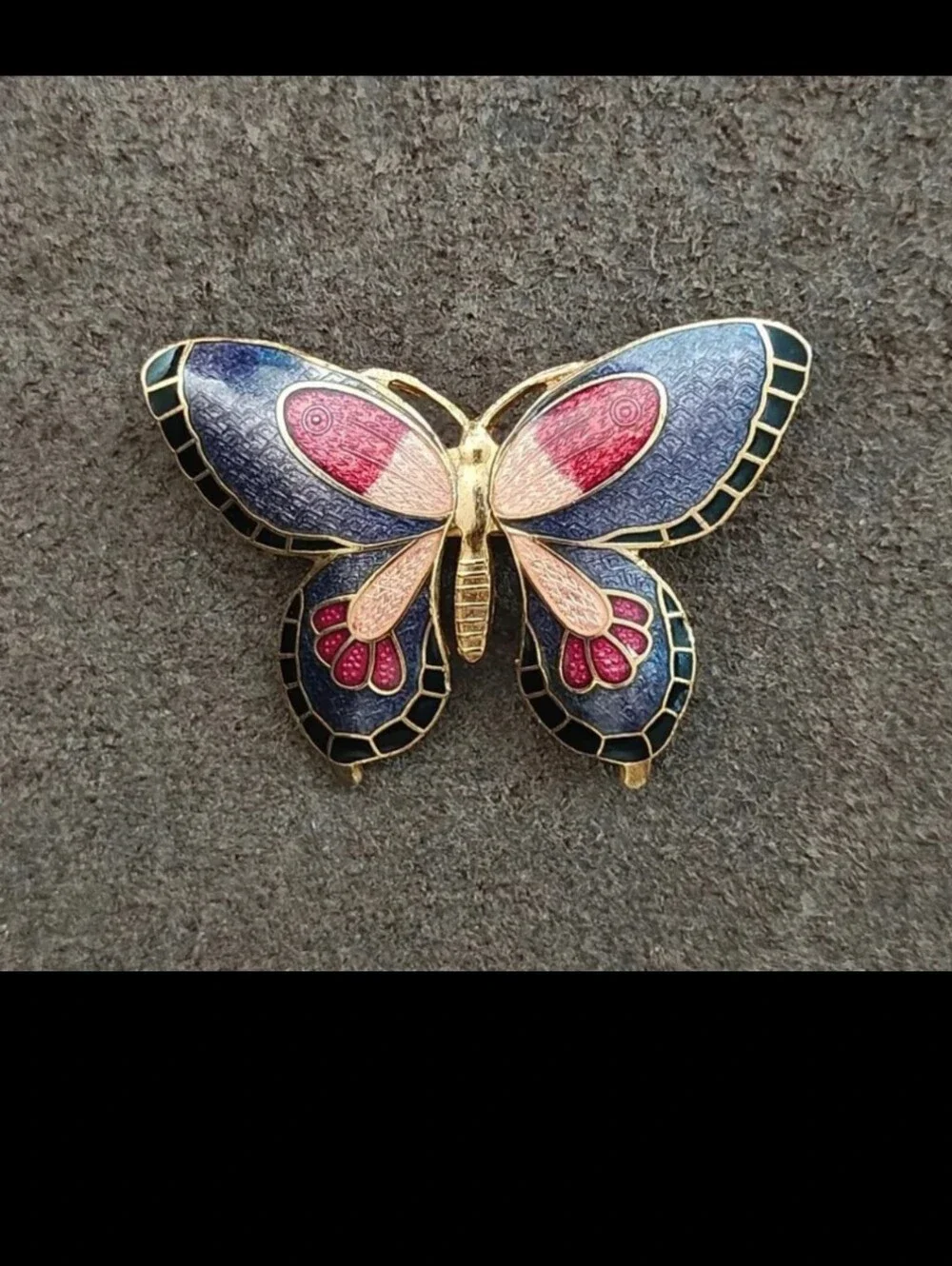 1980s Cloisonné Enamel Butterfly Gold Tone Brooch